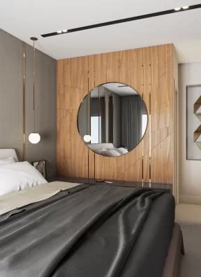 Espelho de pendurar Monn com molsura preta no quarto
